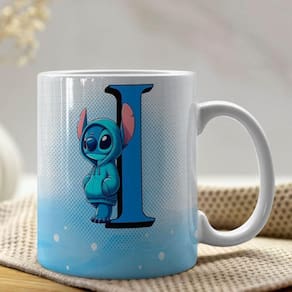 Caneca De Porcelana Stitch Letras A-z 325ml Azul I