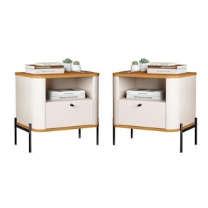 Conjunto Mesa De Cabeceira Malta Off White Nature Preto