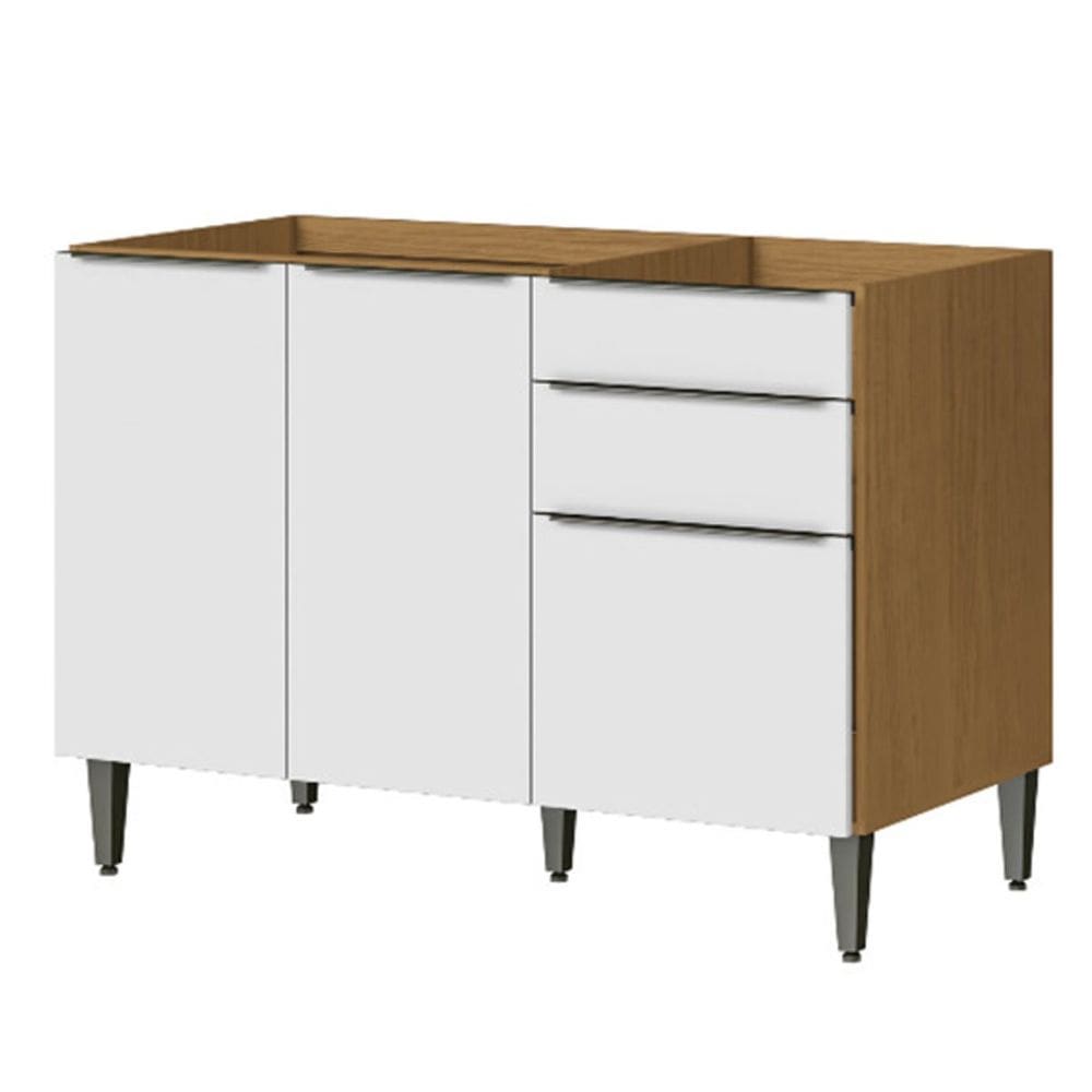 Balcão de Pia 100% MDF 3 Portas 2 Gavetas 120cm Luna