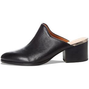 Sandal Mules Dystralix, couro preto, salto alto, 5 cm