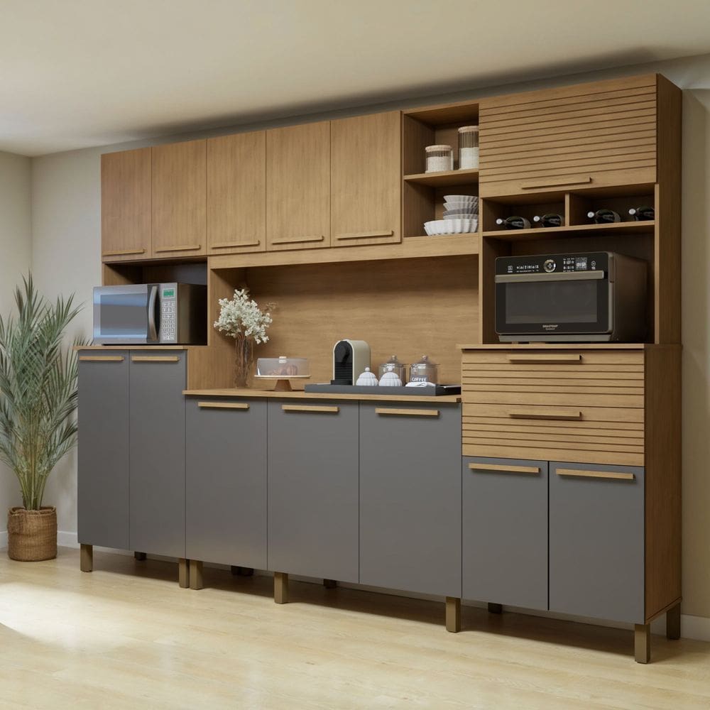 Armário de Cozinha 13 Portas 2 Gavetas Capitólio Cinamomo/Grafite