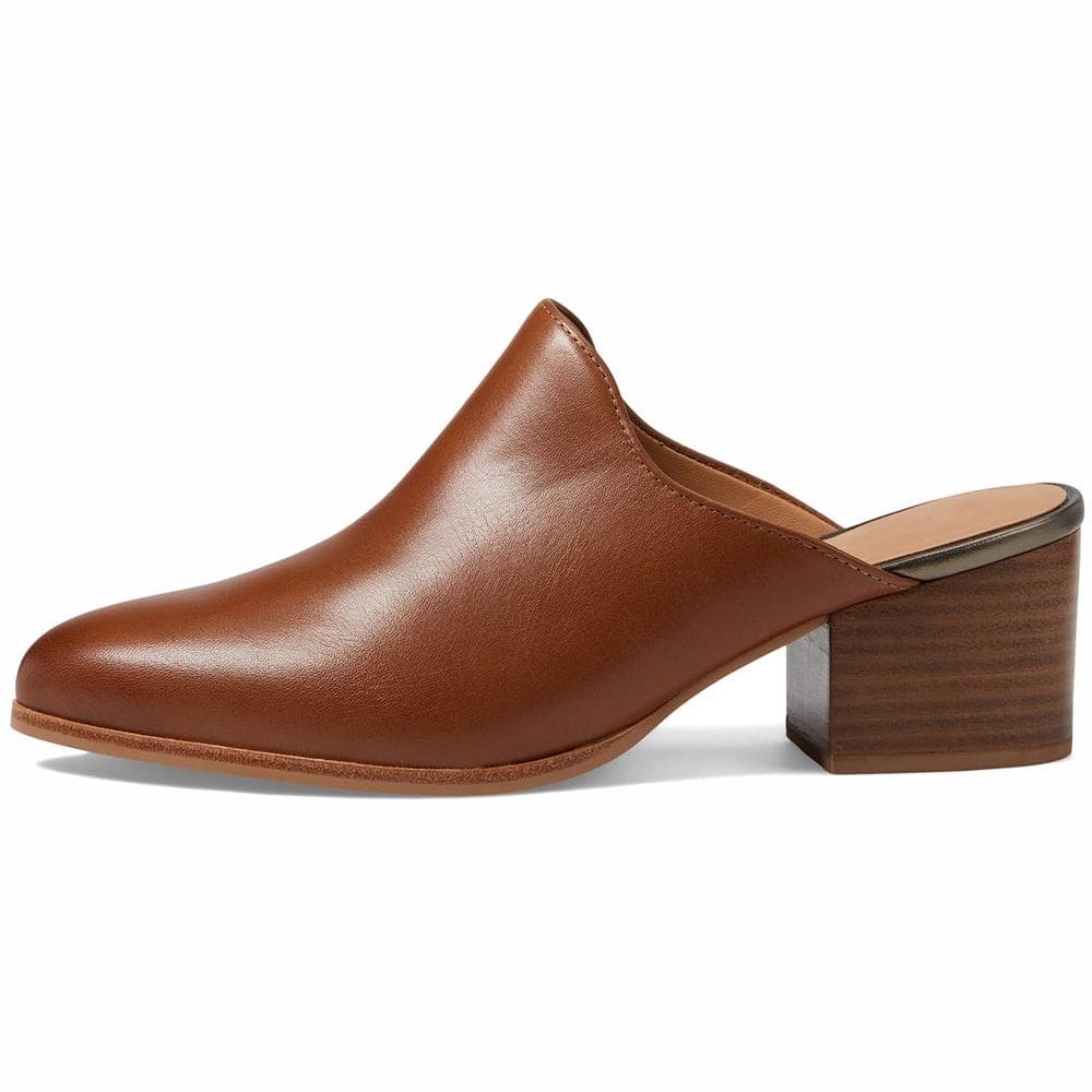 Sandal Mules Dystralix, couro marrom, salto alto, 6 cm