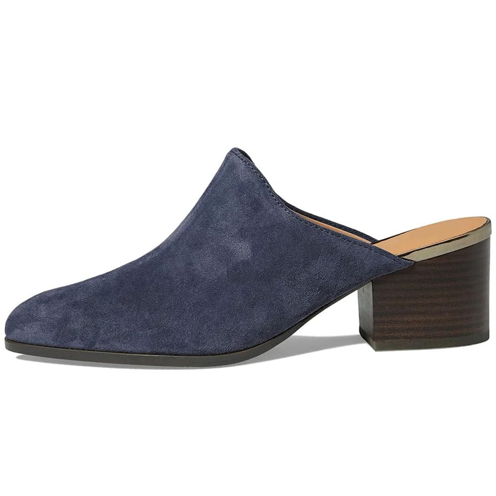 Sandal Mules Dystralix para mulher, camurça azul marinho, salto alto, 8US