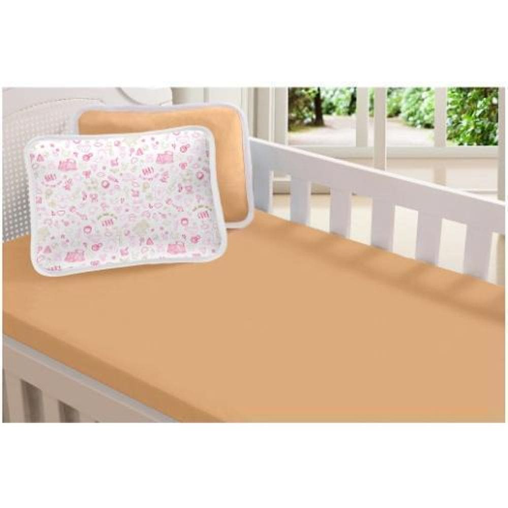 Jogo Berço Bebê Lençol Fronha Malha 100% Algodão Rosa