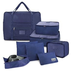 Kit Organizador De Malas 6 Peças + Bolsa Dobrável + Bolsa Porta Sapatos Azul