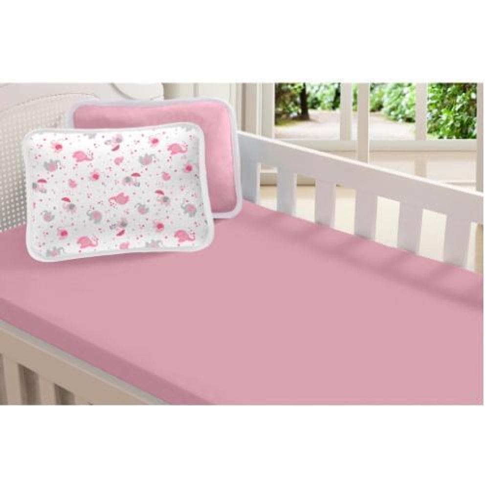 Jogo Berço Bebê Lençol Fronha Malha 100% Algodão Elefante