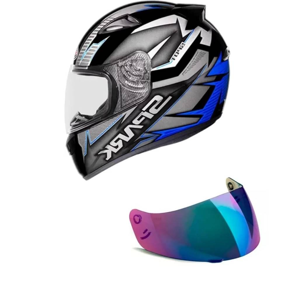 Capacete Ebf New Spark Spot Preto e Azul Mais Viseira Camaleão