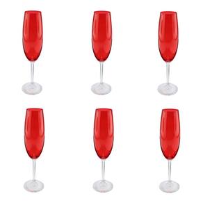 Jogo de 6 Taças em Cristal para Champanhe Vermelho - 220ml