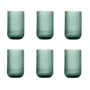 Jogo de 6 Copos em Cristal Verde com borda dourada 425ml