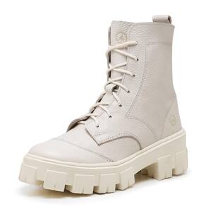 Bota Feminina Coturno Couro Confortável Versátil Com Zíper