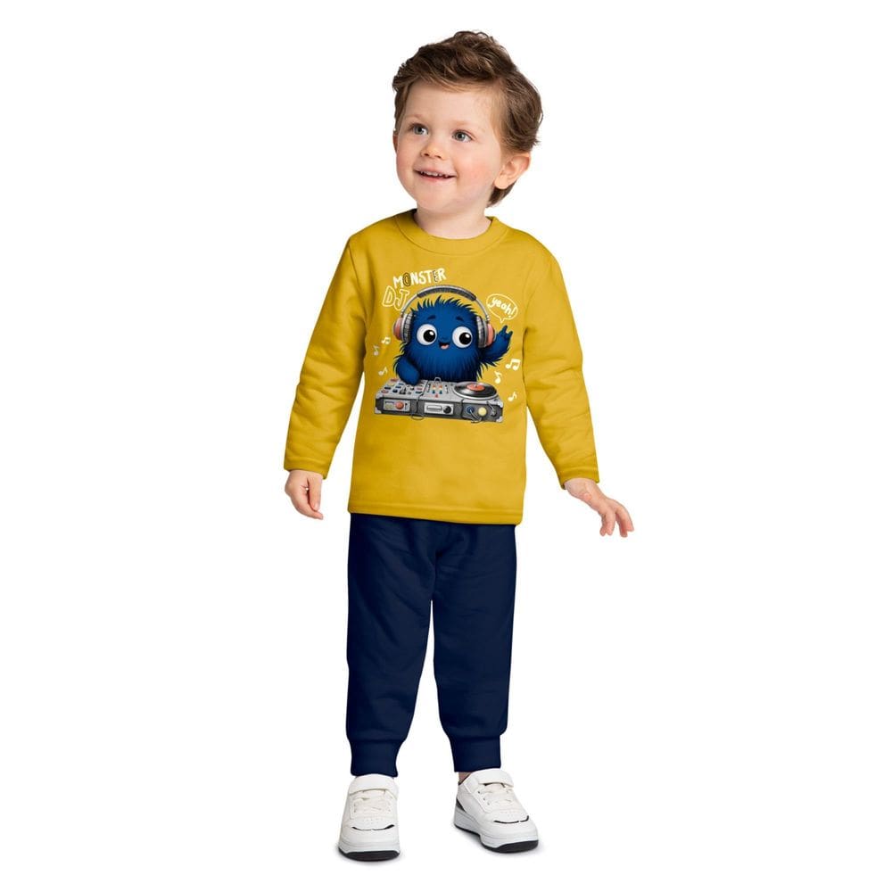 Conjunto Moletom Peluciado Kyly Bebê Menino Monster Inverno