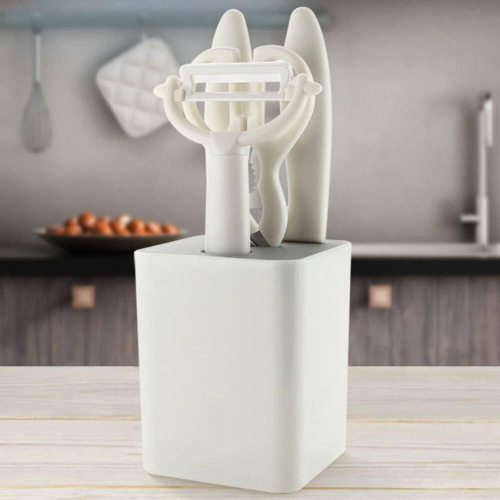 Utensílios De Cozinha Com Suporte Descascador Tesoura e Facas 5 peças
