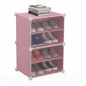 Sapateira Multifuncional Modular Desmontavel Rosa Com 4 Prateleiras Para Roupas E Brinquedos