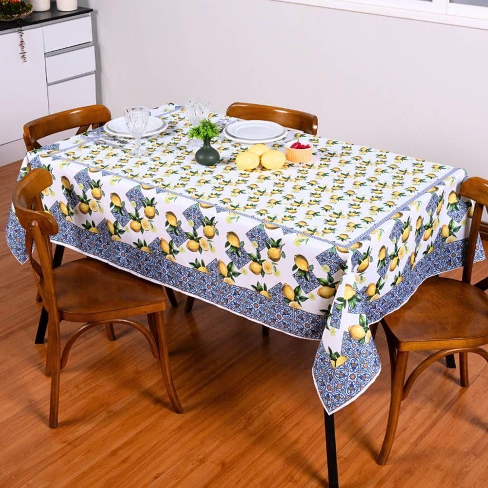 Toalha De Mesa Tropical Microfibra Estampada 2,50m X 1,50m Para 8 Lugares Limão