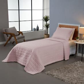 Kit Cobre Leito Colcha Dual Solteiro 2 Peças Matelado Dupla Face Liso Rose 100% Poliéster