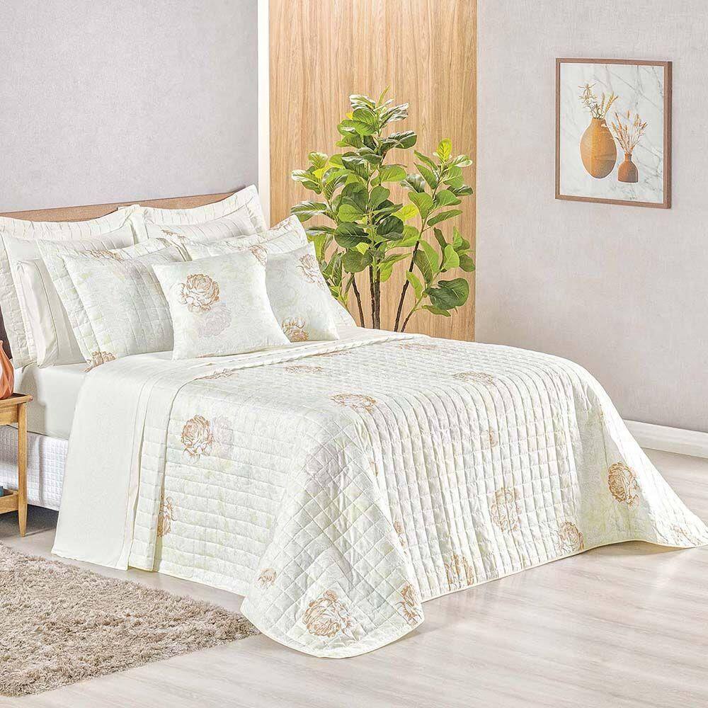 Kit Cobre Leito Colcha Tunes King 3 Peças Estampado 180 Fios Garden 100% Poliéster