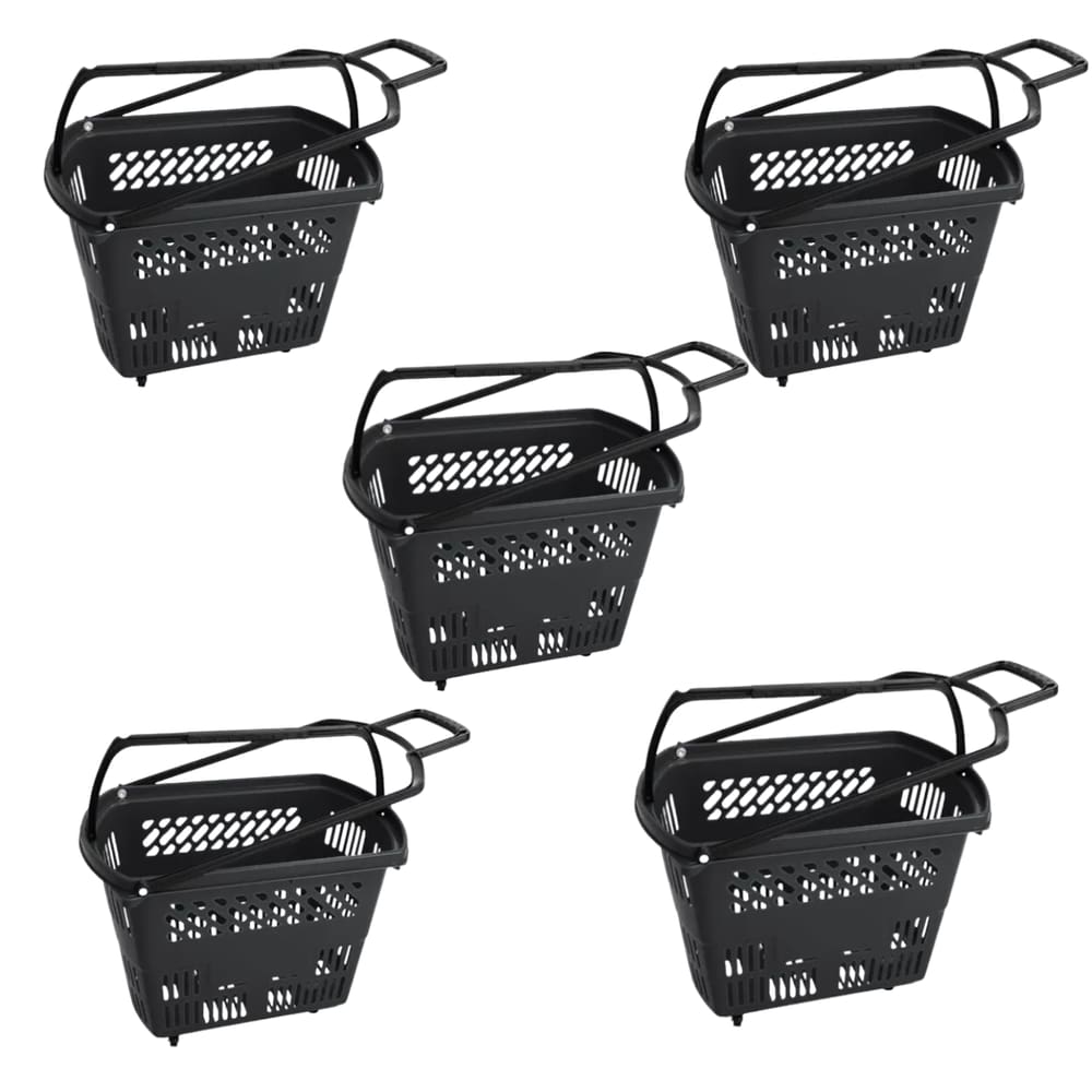 KIT 5 Cesta Plástica de Supermercado 30 Litros C/Rodas