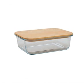 Pote Retangular Vidro Boro Com Tampa Bambu 1,5 L Mimo Style