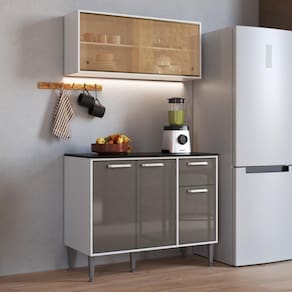 Armário De Cozinha Aéreo Com Balcão Para Pia 105cm Siena Multimóveis Mp2252 Branco/lacca Fumê