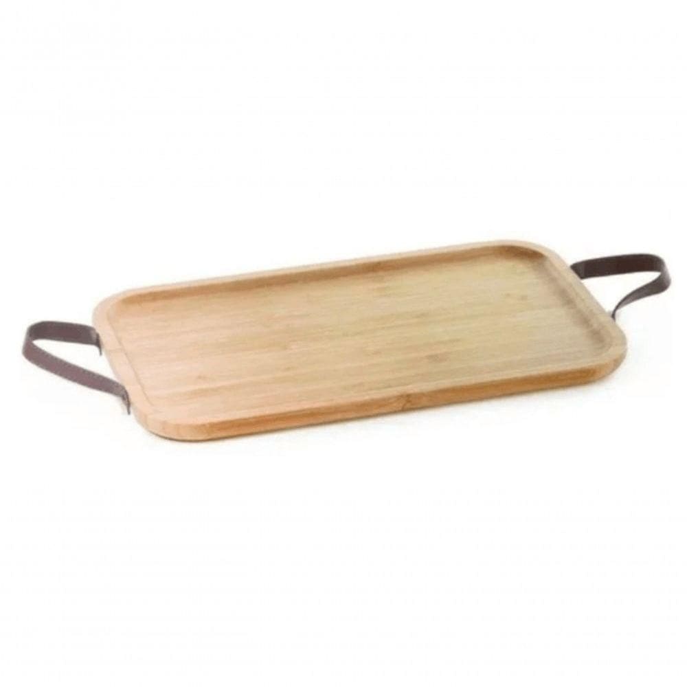 Bandeja Com Alça Em Couro Ecokitchen Bambu 41 Cm - Mimo Style - Bm19131