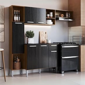 Armário De Cozinha Compacta Smart Multimóveis Mp2251 Madeirado/preto