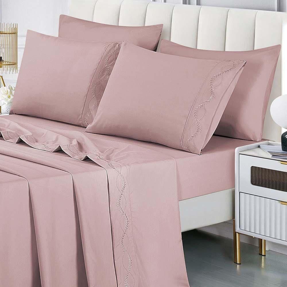 Jogo De Cama Lençol Luminia Casal 4 Peças Micropercal 300 Fios Bordado Floral Rosê 100% Poliéster