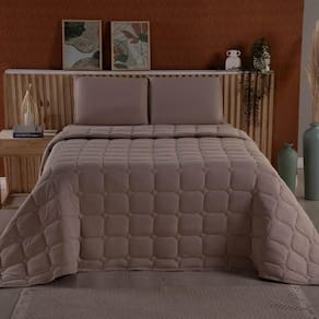 Kit Cobre Leito Colcha Minimal Queen 3 Peças Malha 100% Algodão Bege