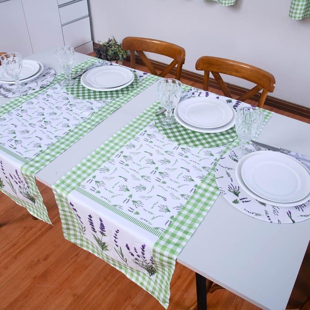Caminho De Mesa Tropical Estampado 2 Peças 1,25m X 43cm Microfibra Lavanda
