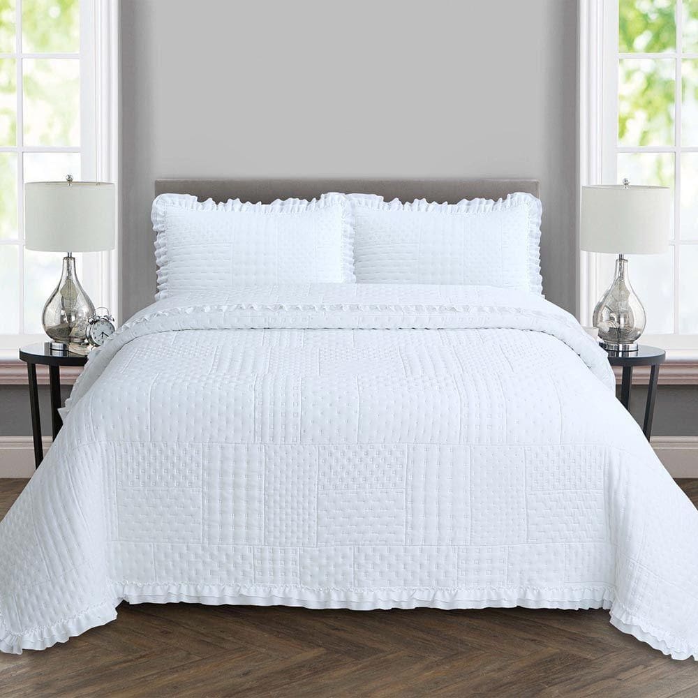 Kit Cobre Leito Colcha Allegra Queen 3 Peças Percal 300 Fios C- Babado Branco 100% Poliéster