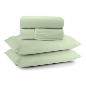 Jogo De Lençol Minimal Casal 4 Peças Malha 100% Algodão Liso Verde