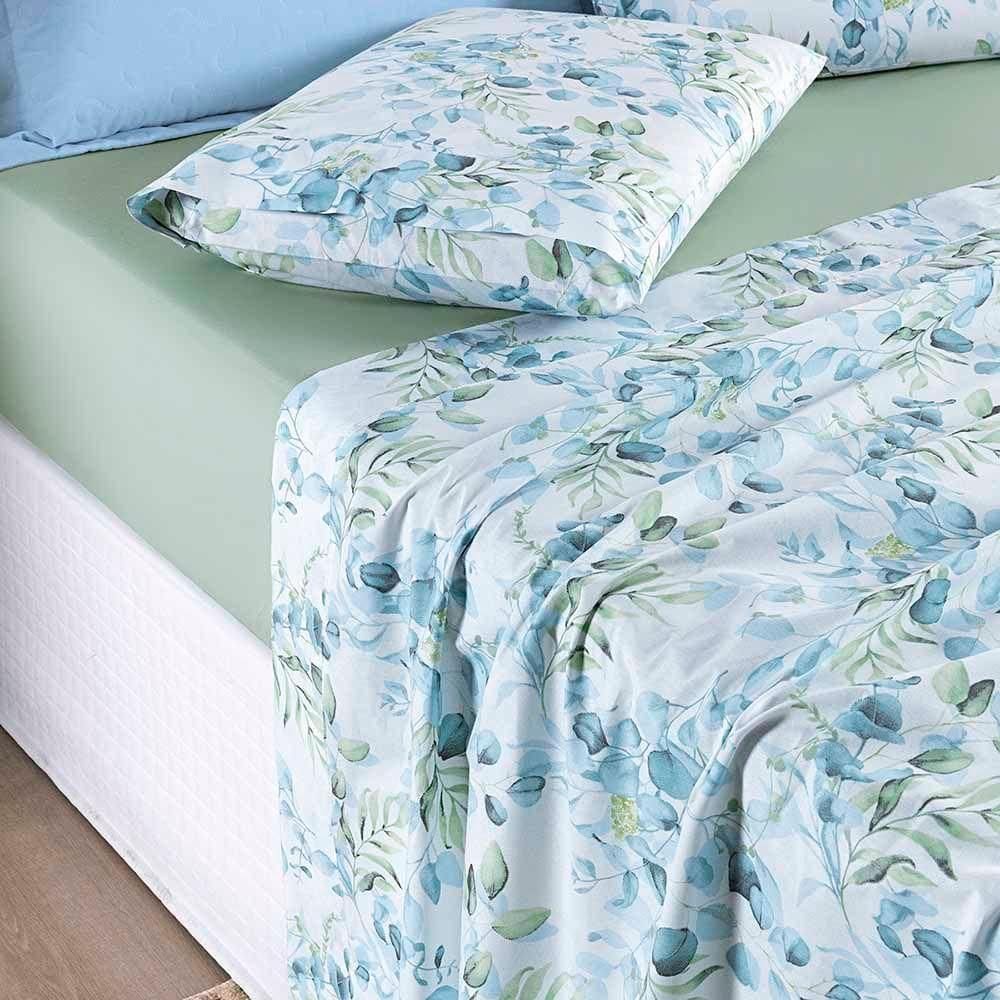 Jogo De Cama Lençol Maggy King 4 Peças Percale 200 Fios Estampado Forest Floral Verde 80% Algodão - 20% Poliéster