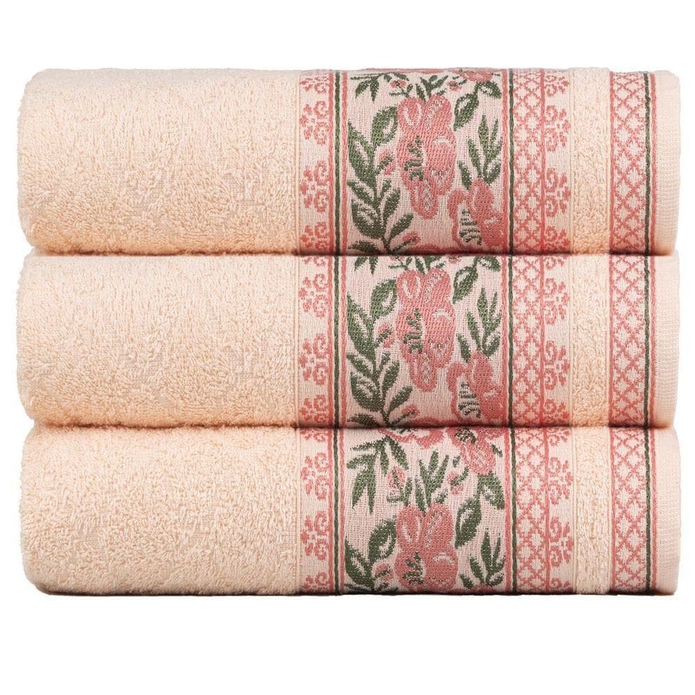 Kit 3 Toalhas De Banho Fio Penteado Jacquard 70x140cm Nice Vanilla