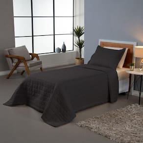 Kit Cobre Leito Colcha Dual Solteiro 2 Peças Matelado Dupla Face Liso Preto 100% Poliéster