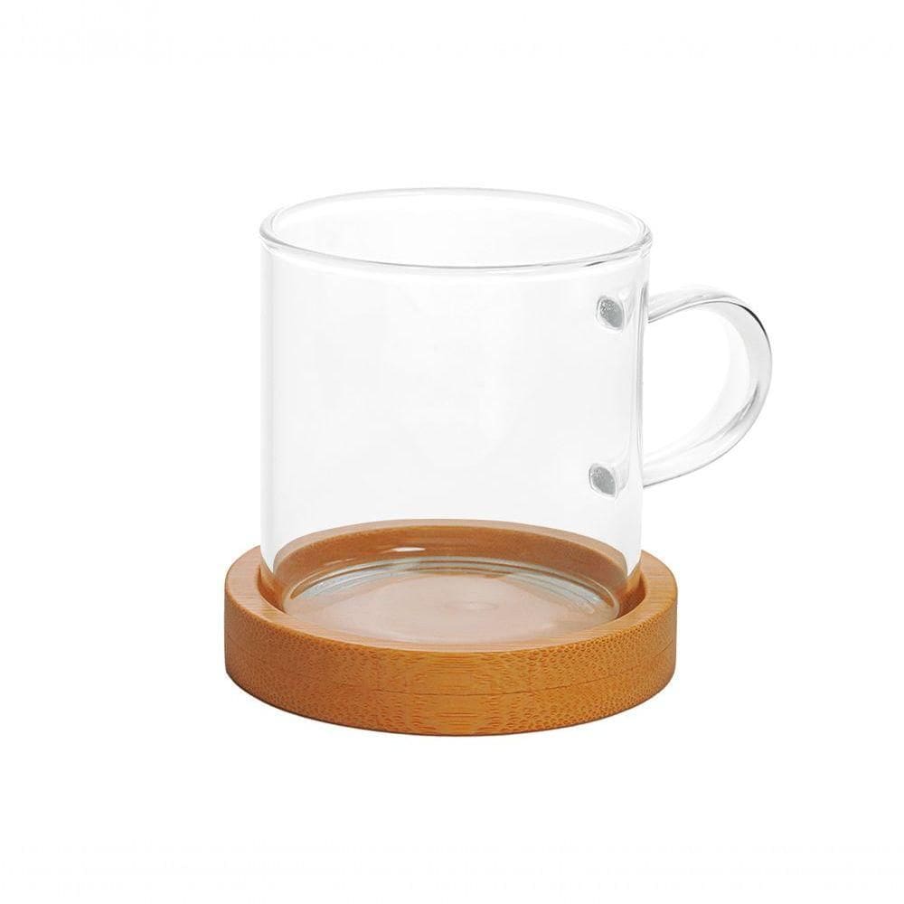 Dupla De Caneca Vidro Boro Com Base Bambu 100 Ml Mimo Style