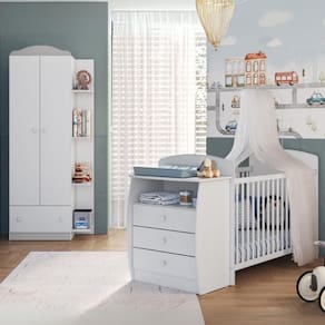 Berço Cômoda Com Colchão Incluso E Guarda-roupa 2 Portas 1 Gaveta Multimóveis Mp4348 Branco/colorido