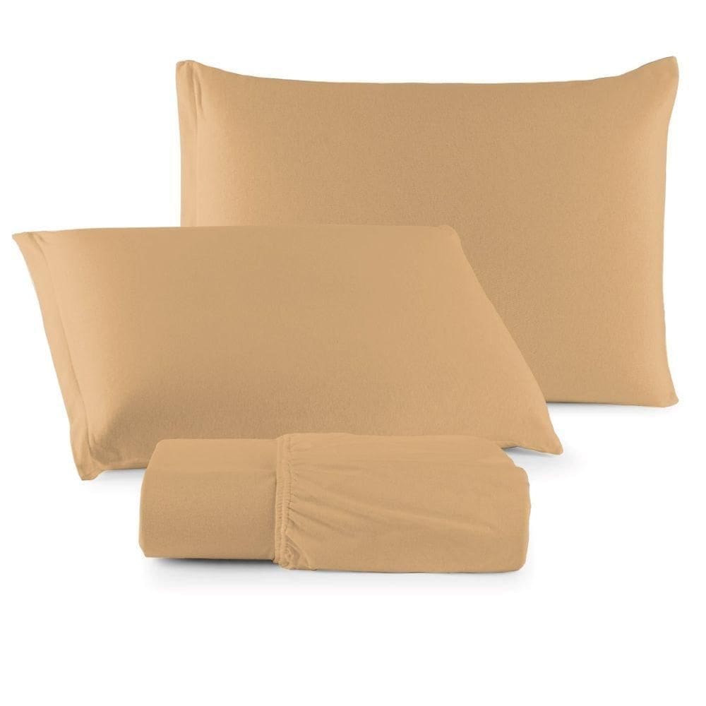 Jogo De Lençol Minimal Queen 3 Peças Malha 100% Algodão Liso Mostarda