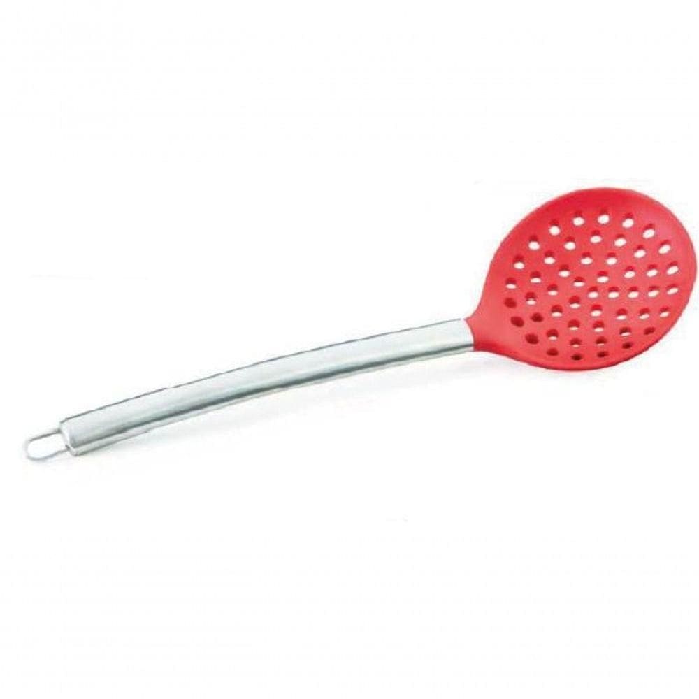 Escumadeira De Silicone Vermelho Com Cabo Em Inox 35.5 Cm - Mimo Style - Asa1303