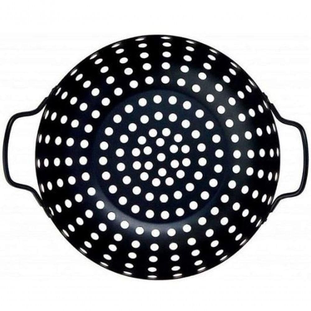 Grelha Perfurada Redonda Para Churrasqueira Em Inox Preto 34 Cm - Mimo Style - Ah20095