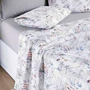 Jogo De Cama Lençol Maggy Casal 4 Peças Percale 200 Fios Estampado Portea Floral Cinza 80% Algodão - 20% Poliéster