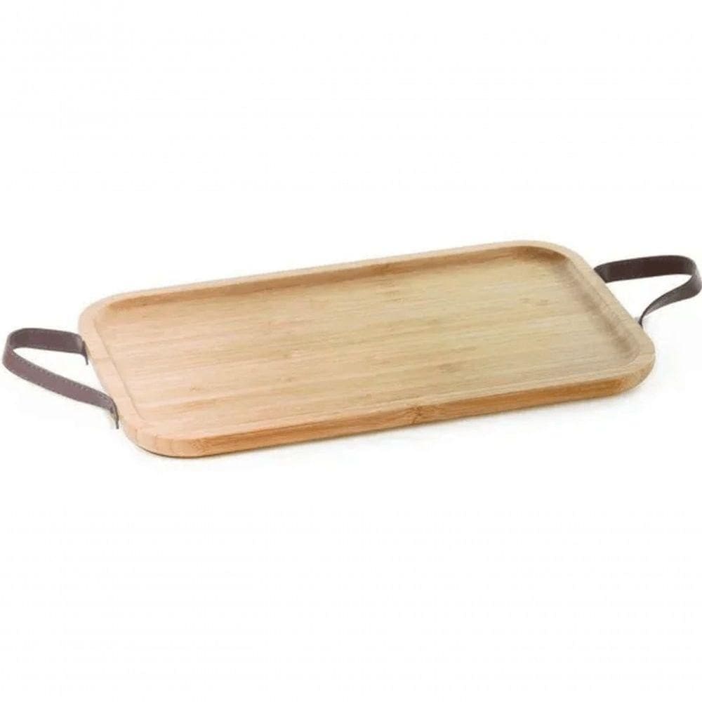 Bandeja Com Alça Em Couro Ecokitchen Bambu 46 Cm - Mimo Style - Bm19130