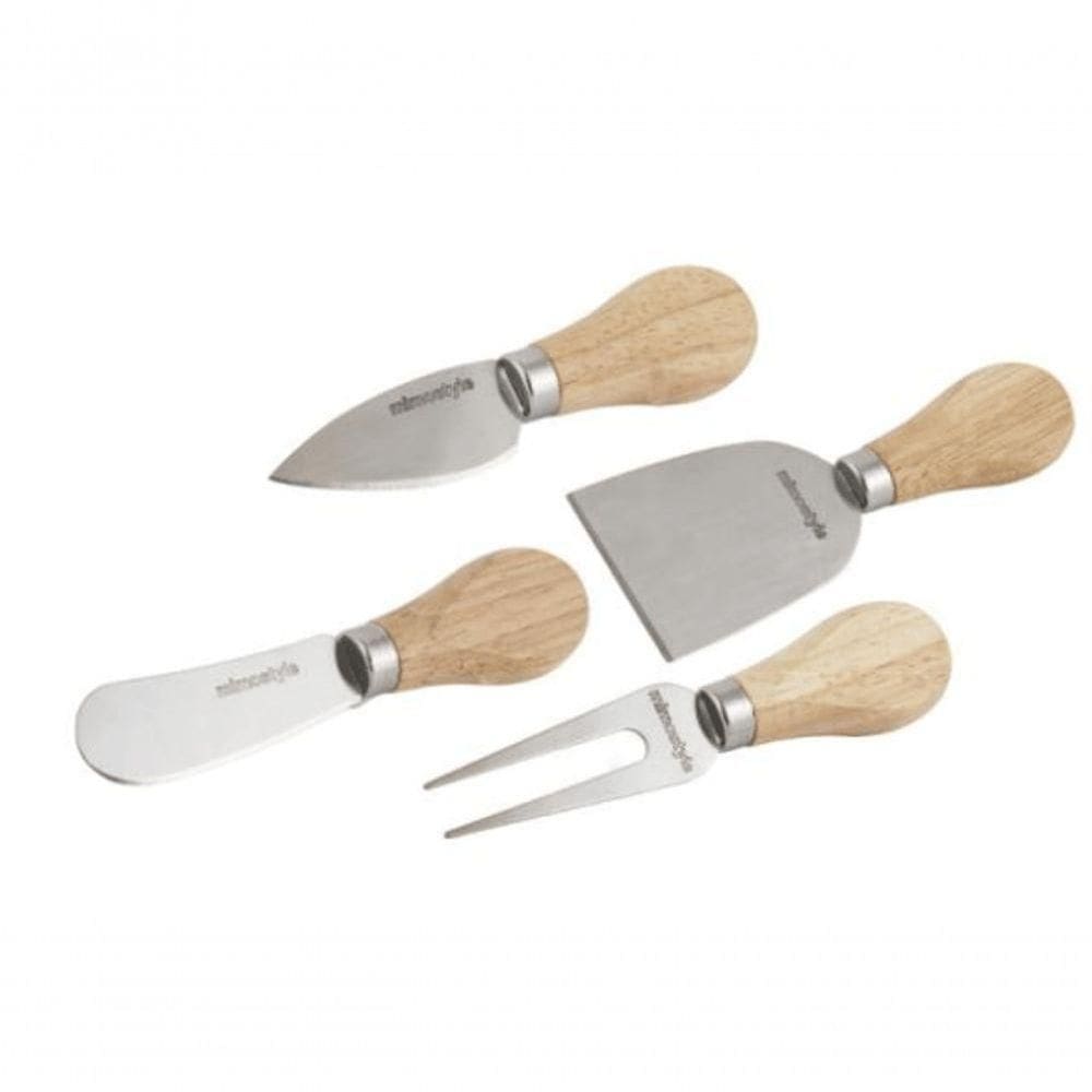 Jogo Para Queijo De Inox Com Cabo De Madeira 4 Peças - Mimo Style - Ala13002