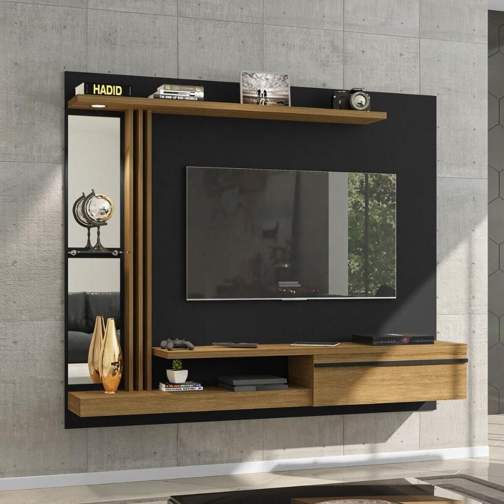 Painel para TV até 55 Polegadas com LED Espelhos Vidro e 1 Porta Multimóveis CR45284