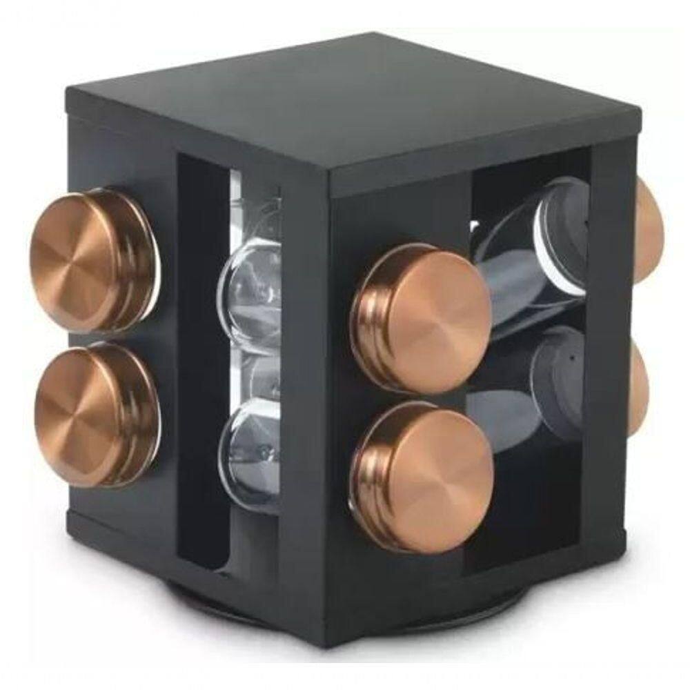 Porta Condimentos Giratório Em Inox Bronze Com 8 Peças 17 Cm - Mimo Style - Aj19185