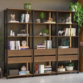 Estante Armário Multiuso Para Livros 6 Gavetas 12 Prateleiras 210cm Madesa Rustic Preto
