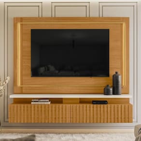 Painel Bancada Suspensa Com Led Tvs Até 75 Polegadas Gaia - Cinamomo-off White