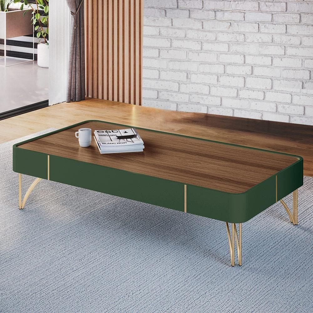 Mesa De Centro Decorativa Rennes Mdp/mdf Pés De Aço Verde Pistache/castanho G26 Gran Belo