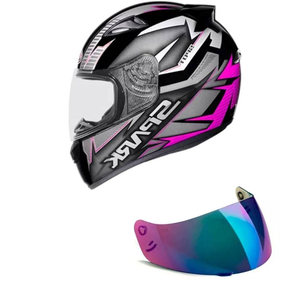 Capacete Ebf New Spark Spot Preto e Rosa Mais Viseira Camaleão