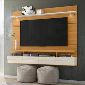 Painel Bancada Suspensa Com Led Tvs Até 60 Polegadas Lana 1.8 - Cinamomo-off White