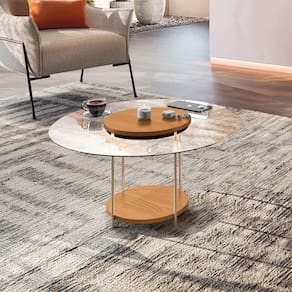 Mesa De Centro Decorativa Sala De Estar Walker Pés De Aço Tampo Vidro Cinamomo G26 - Gran Belo