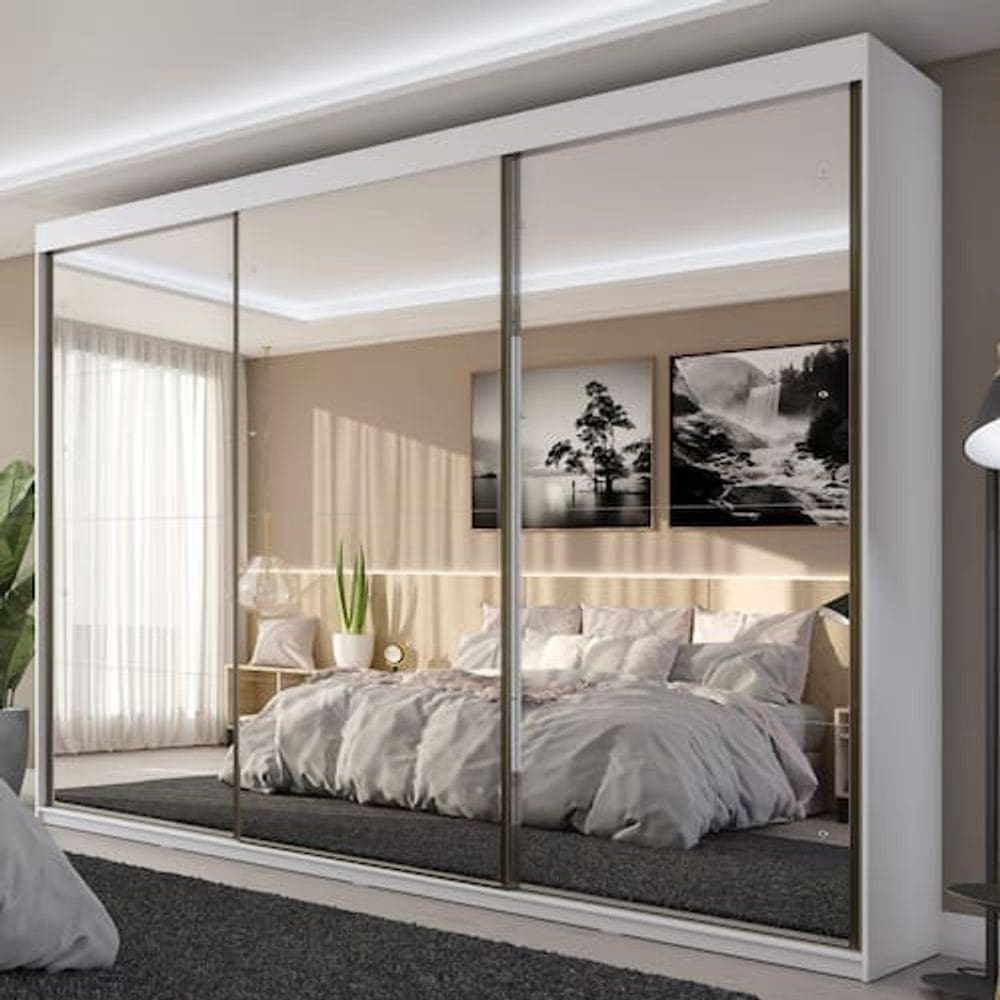 Guarda Roupa Casal 3 Portas com Espelho 6 Gavetas Grajaú Yescasa Branco